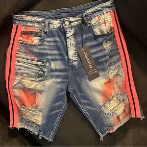 RARE Rockstar Brand NWT button fly Distressed bright orange denim shorts